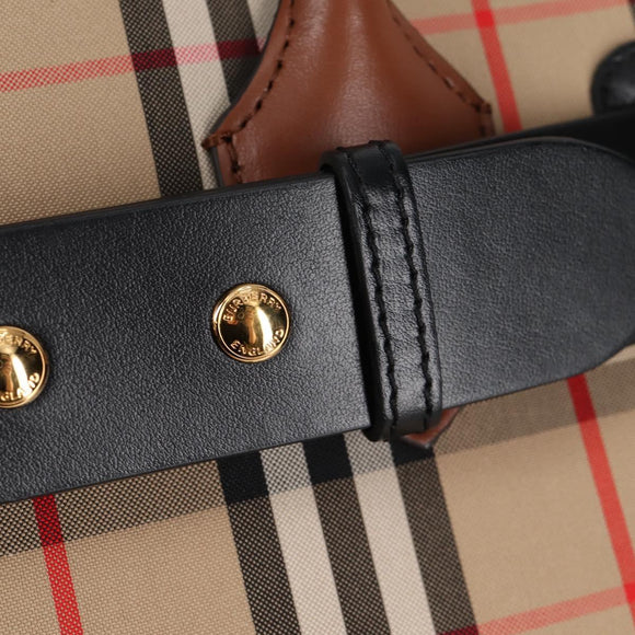 BURBERRY Nova Check Hand Bag Canvas 2way Beige Gold Auth yk18007A