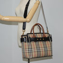 BURBERRY Nova Check Hand Bag Canvas 2way Beige Gold Auth yk18007A-27