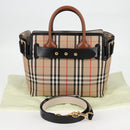 BURBERRY Nova Check Hand Bag Canvas 2way Beige Gold Auth yk18007A-28