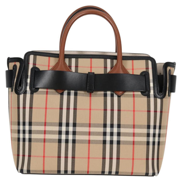 BURBERRY Nova Check Hand Bag Canvas 2way Beige Gold Auth yk18007A