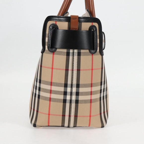 BURBERRY Nova Check Hand Bag Canvas 2way Beige Gold Auth yk18007A