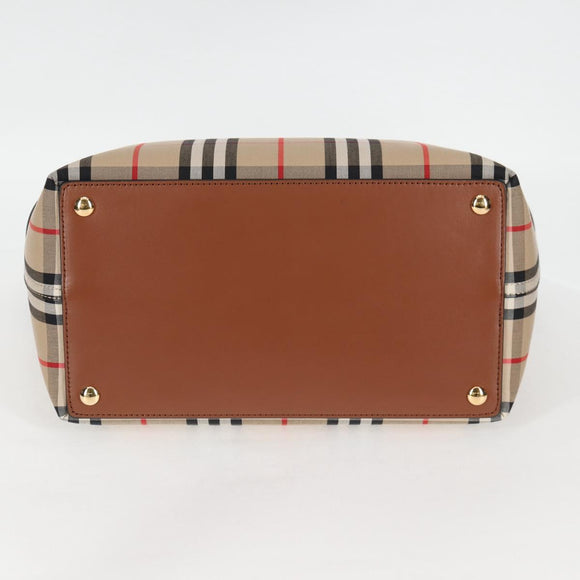 BURBERRY Nova Check Hand Bag Canvas 2way Beige Gold Auth yk18007A