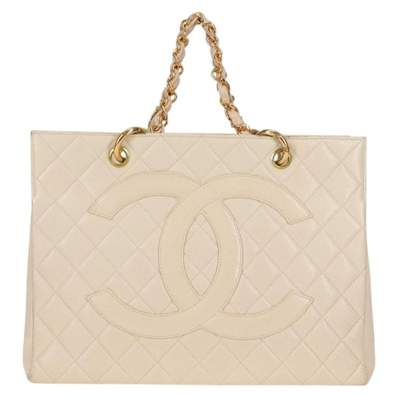 CHANEL Matelasse COCO Mark Chain Bag Caviar Skin Vanilla Gold CC Auth yk18012