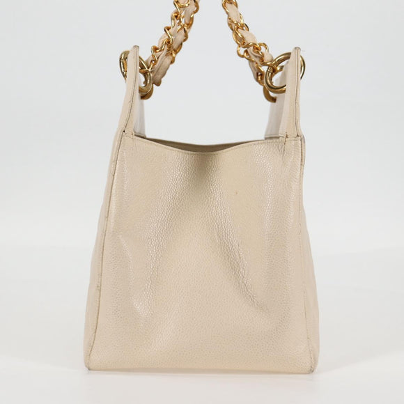 CHANEL Matelasse COCO Mark Chain Bag Caviar Skin Vanilla Gold CC Auth yk18012