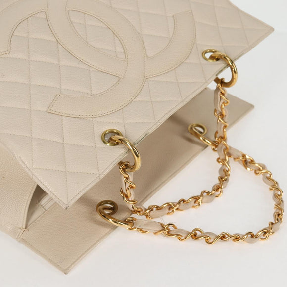 CHANEL Matelasse COCO Mark Chain Bag Caviar Skin Vanilla Gold CC Auth yk18012