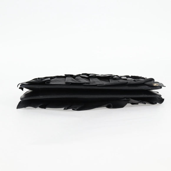 CHANEL Chain Gathered Hand Bag Lamb Skin Black Gold CC Auth yk18016M