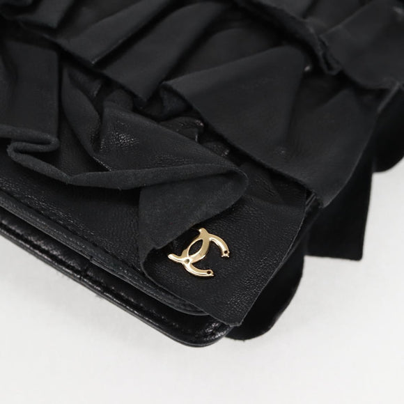 CHANEL Chain Gathered Hand Bag Lamb Skin Black Gold CC Auth yk18016M