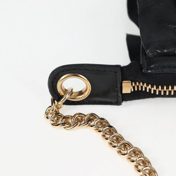 CHANEL Chain Gathered Hand Bag Lamb Skin Black Gold CC Auth yk18016AM