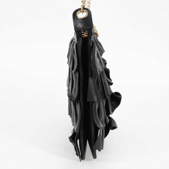 CHANEL Chain Gathered Hand Bag Lamb Skin Black Gold CC Auth yk18016AM