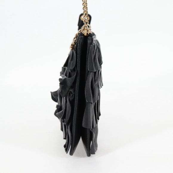 CHANEL Chain Gathered Hand Bag Lamb Skin Black Gold CC Auth yk18016M
