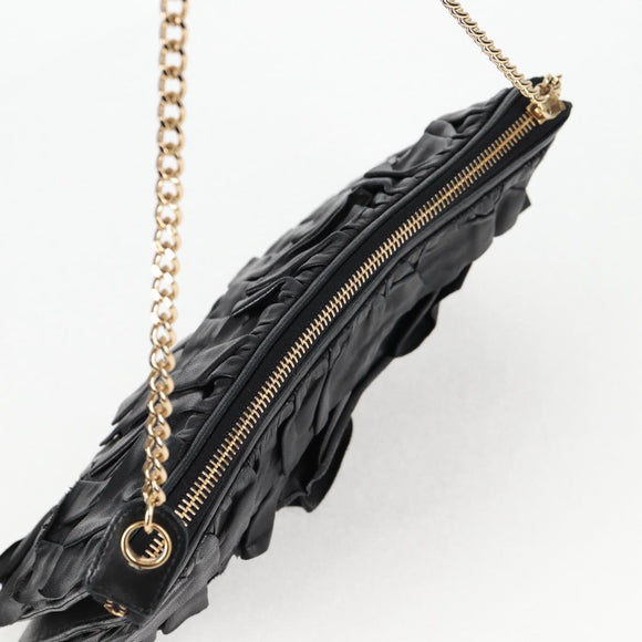 CHANEL Chain Gathered Hand Bag Lamb Skin Black Gold CC Auth yk18016M
