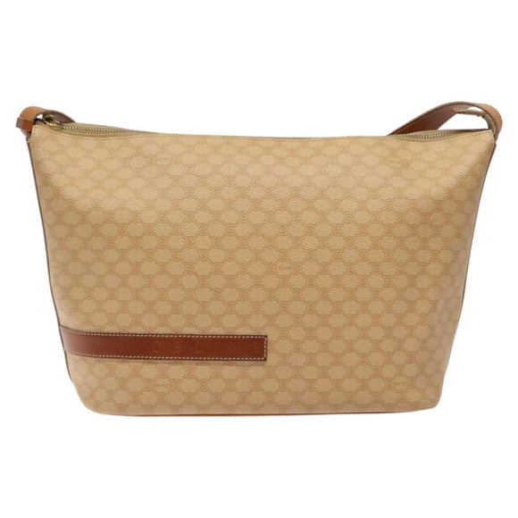 CELINE Macadam Canvas Shoulder Bag PVC Leather Beige Gold Auth yk18087