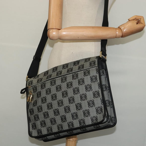 LOEWE Anagram Shoulder Bag PVC Leather Gray Gold Auth yk18093