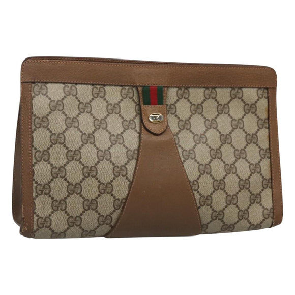 GUCCI GG Supreme Web Sherry Line Bag PVC Leather Beige 89 01 033 Auth yk18097
