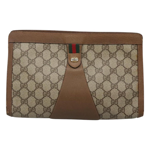 GUCCI GG Supreme Web Sherry Line Bag PVC Leather Beige 89 01 033 Auth yk18097