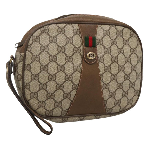 GUCCI GG Supreme Web Sherry Line Bag PVC Beige Gold 89 01 034 Auth yk18098