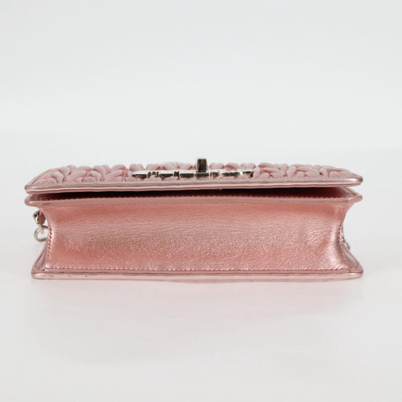 Miu Miu Matelasse Chain Shoulder Bag Leather Pink Silver 5BF069 Auth yk18111M