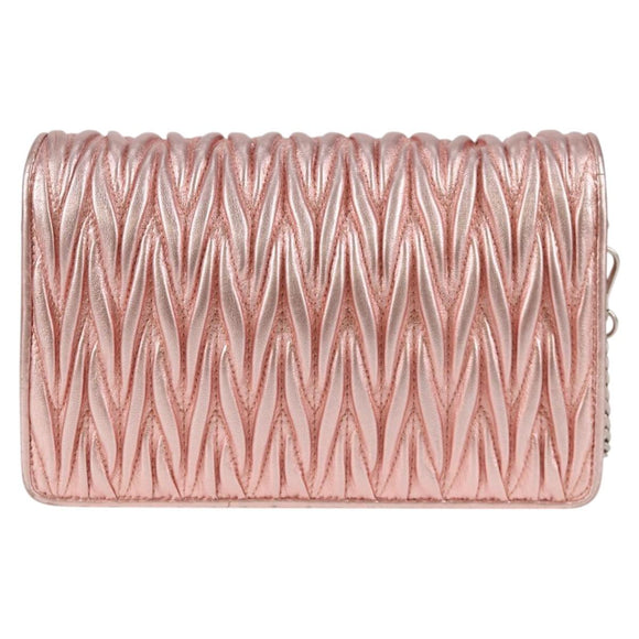 Miu Miu Matelasse Chain Shoulder Bag Leather Pink Silver 5BF069 Auth yk18111M