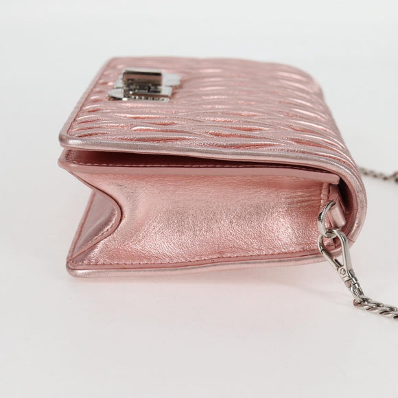 Miu Miu Matelasse Chain Shoulder Bag Leather Pink Silver 5BF069 Auth yk18111M