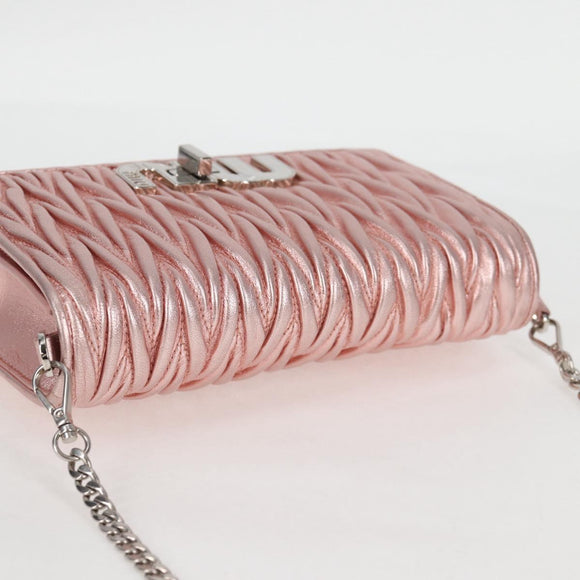 Miu Miu Matelasse Chain Shoulder Bag Leather Pink Silver 5BF069 Auth yk18111M
