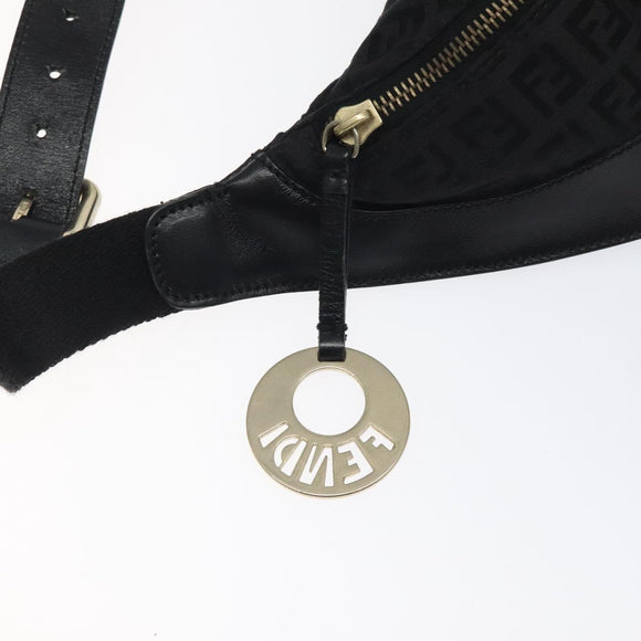 FENDI Zucchino Canvas Body Bag Black Gold Auth yk18113