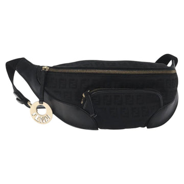 FENDI Zucchino Canvas Body Bag Black Gold Auth yk18113