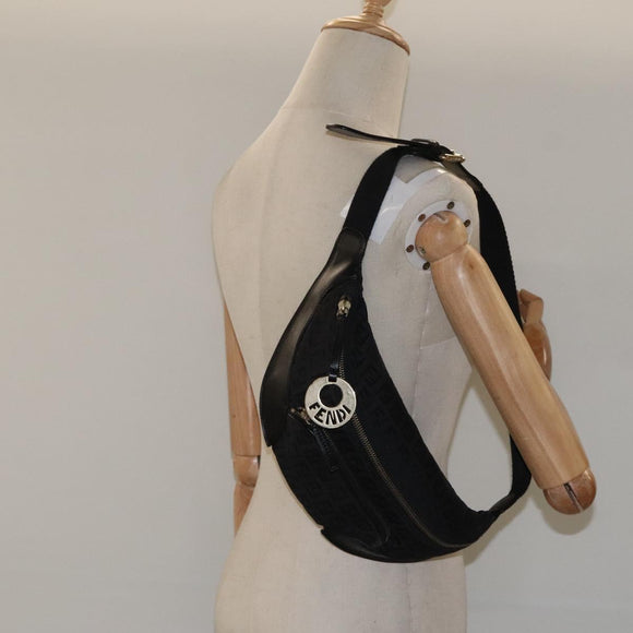 FENDI Zucchino Canvas Body Bag Black Gold Auth yk18113