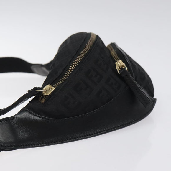 FENDI Zucchino Canvas Body Bag Black Gold Auth yk18113