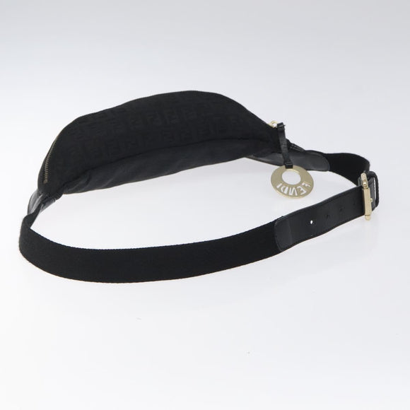 FENDI Zucchino Canvas Body Bag Black Gold Auth yk18113