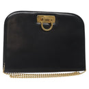 Salvatore Ferragamo Gancini Chain Shoulder Bag Leather Black Gold Auth yk18121-1