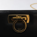 Salvatore Ferragamo Gancini Chain Shoulder Bag Leather Black Gold Auth yk18121-14