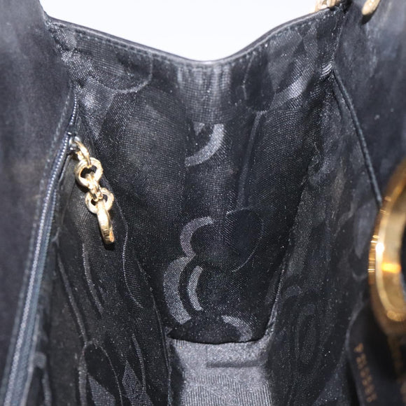 Salvatore Ferragamo Gancini Chain Shoulder Bag Leather Black Gold Auth yk18121