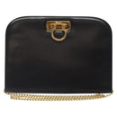 Salvatore Ferragamo Gancini Chain Shoulder Bag Leather Black Gold Auth yk18121-2