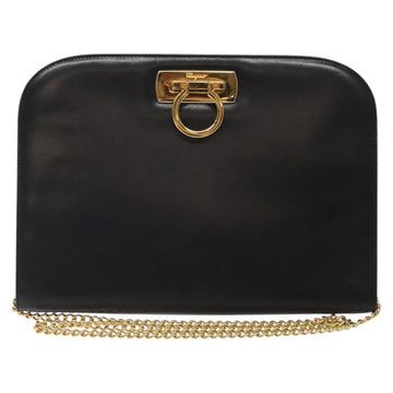 Salvatore Ferragamo Gancini Chain Shoulder Bag Leather Black Gold Auth yk18121 - 0