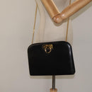 Salvatore Ferragamo Gancini Chain Shoulder Bag Leather Black Gold Auth yk18121-20