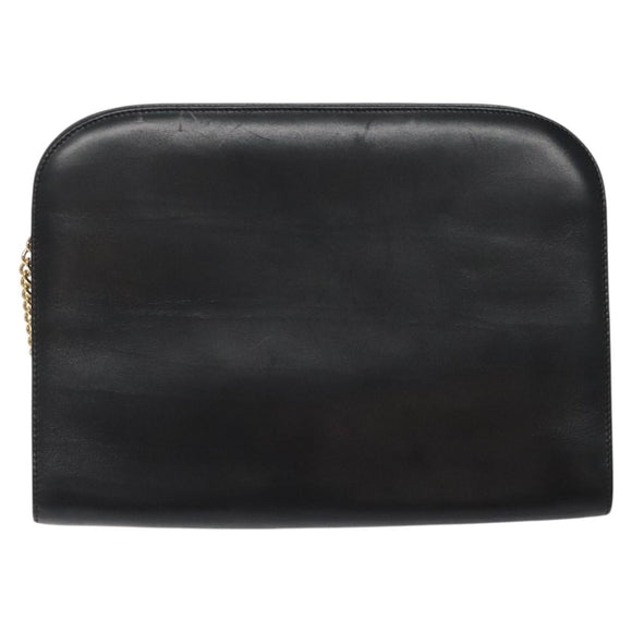 Salvatore Ferragamo Gancini Chain Shoulder Bag Leather Black Gold Auth yk18121