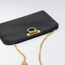 Salvatore Ferragamo Gancini Chain Shoulder Bag Leather Black Gold Auth yk18121-6