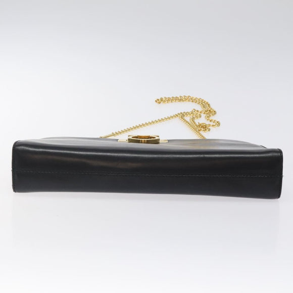 Salvatore Ferragamo Gancini Chain Shoulder Bag Leather Black Gold Auth yk18121