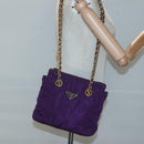 PRADA Quilted Chain Shoulder Bag Nylon Purple Gold Auth yk18126-22