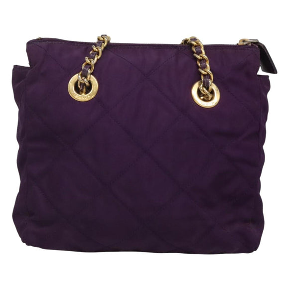 PRADA Quilted Chain Shoulder Bag Nylon Purple Gold Auth yk18126
