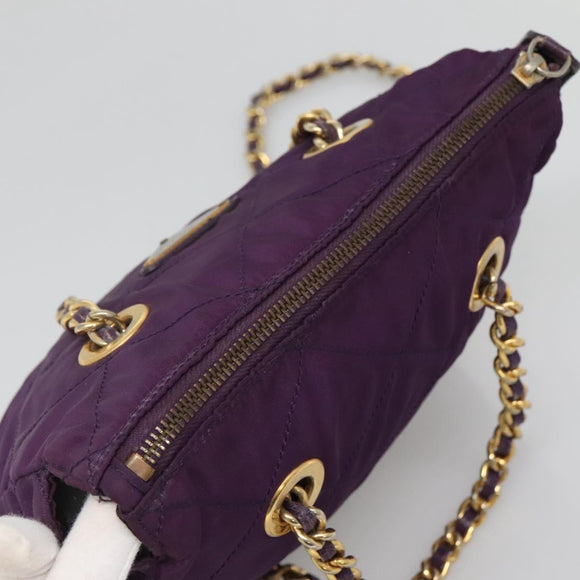 PRADA Quilted Chain Shoulder Bag Nylon Purple Gold Auth yk18126