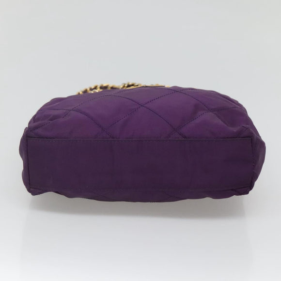 PRADA Quilted Chain Shoulder Bag Nylon Purple Gold Auth yk18126