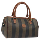 FENDI Pecan Canvas Hand Bag Brown Black gold Auth yk18138-1