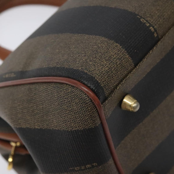 FENDI Pecan Canvas Hand Bag Brown Black gold Auth yk18138