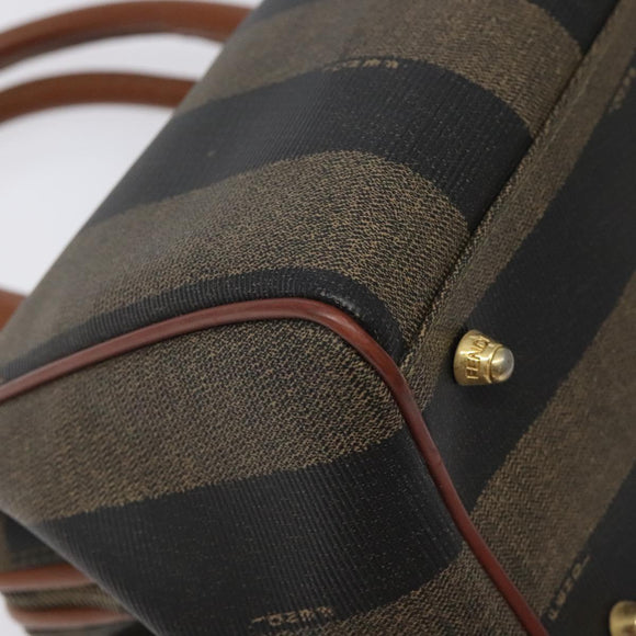 FENDI Pecan Canvas Hand Bag Brown Black gold Auth yk18138