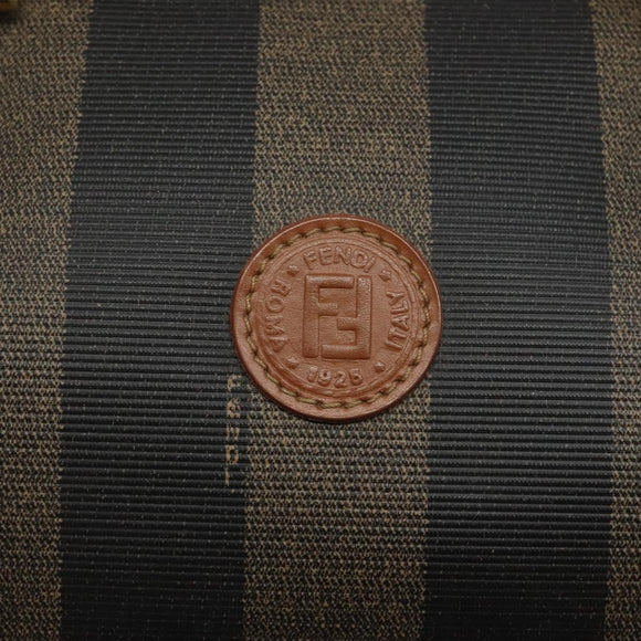 FENDI Pecan Canvas Hand Bag Brown Black gold Auth yk18138