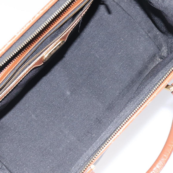 FENDI Pecan Canvas Hand Bag Brown Black gold Auth yk18138