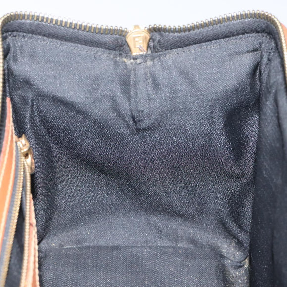 FENDI Pecan Canvas Hand Bag Brown Black gold Auth yk18138