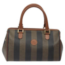 FENDI Pecan Canvas Hand Bag Brown Black gold Auth yk18138-13