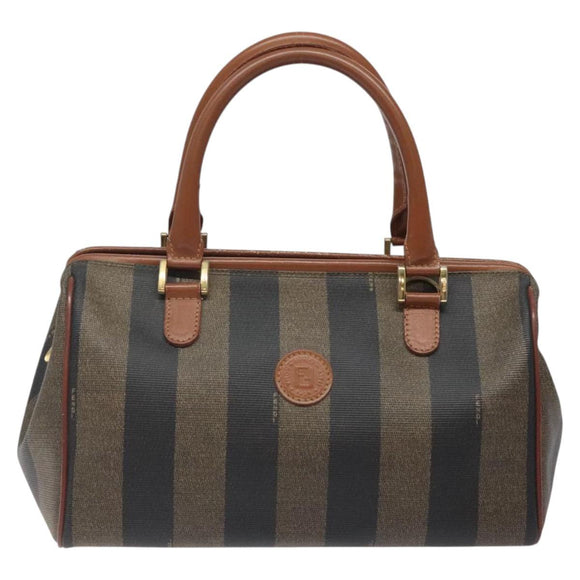 FENDI Pecan Canvas Hand Bag Brown Black gold Auth yk18138